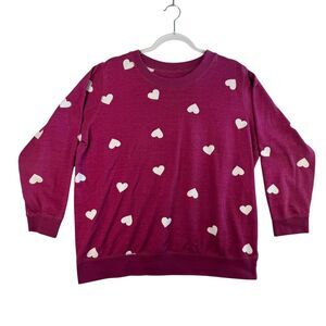 Woman Within Magenta Heart Print Sweatshirt Cozy Valentines Day Pullover M 14/16